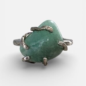 Handmade Dark Green Tourmaline Gemstone Sterling Silver Ring Adjustable Bohemian